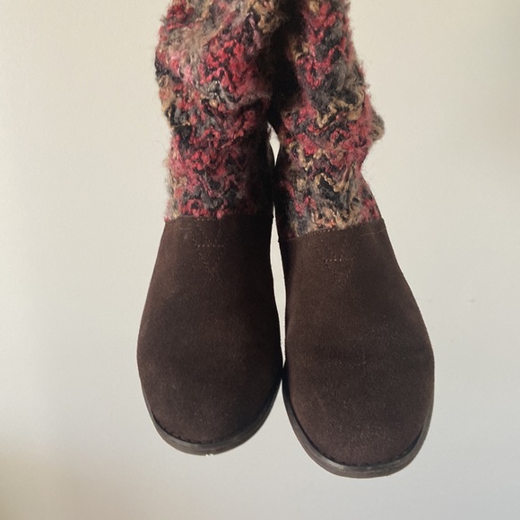 TOMS Serra Sweater Boot Slouchy Size 7 Brown Suede Chunky Knit Pink Lodgecore - Picture 5 of 15